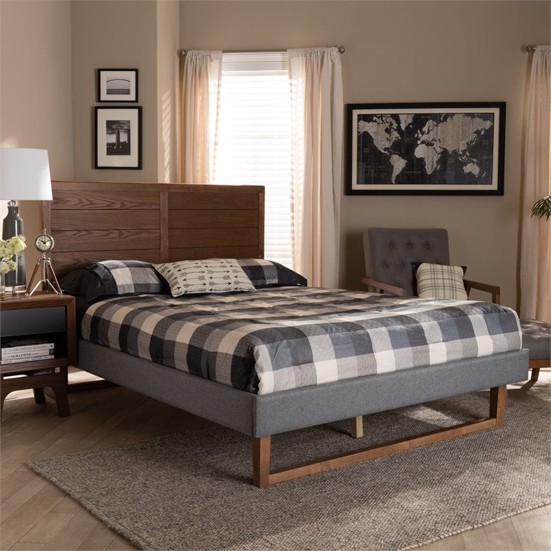 Bowery Hill Queen Size Dark Gray Upholstered Wood Platform Bed