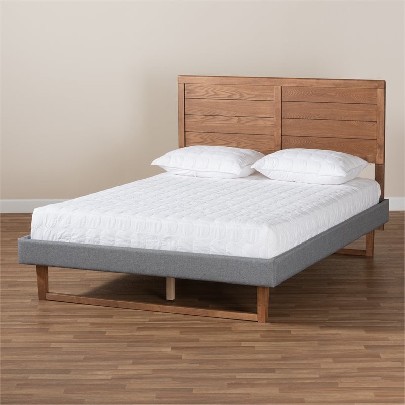 Bowery Hill Queen Size Dark Gray Upholstered Wood Platform Bed