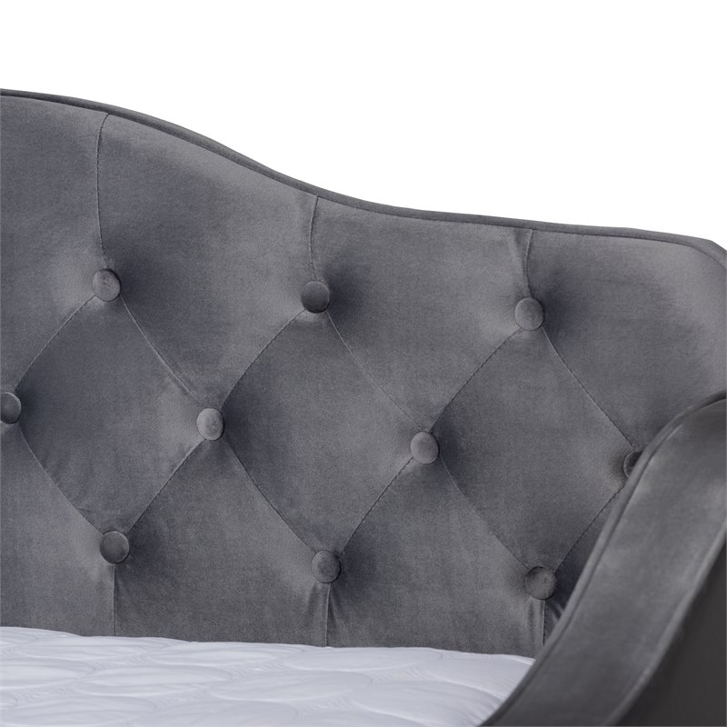 Bowery Hill Transitional Velvet Button Tufted Full Daybed with Trundle in Gray