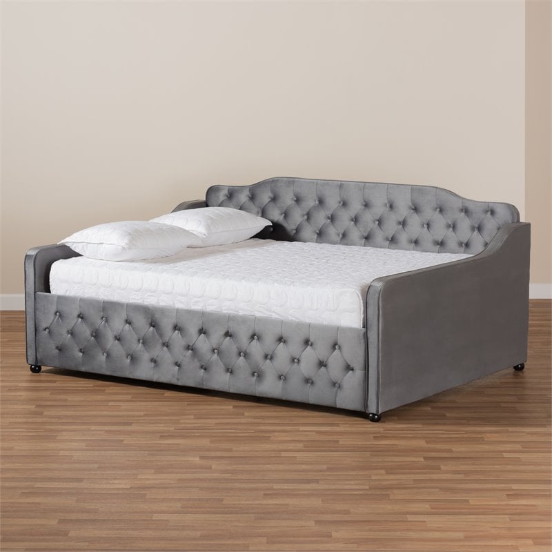 Bowery Hill Velvet Gray Daybed Button Tufted 83.27