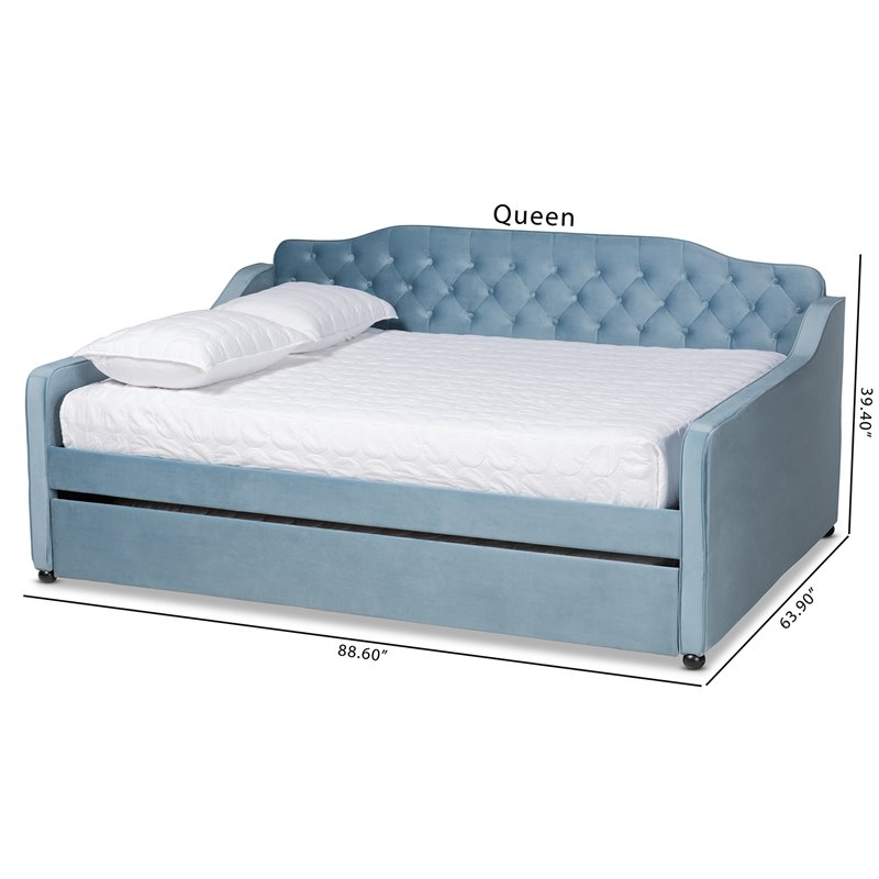 Bowery Hill Velvet Light Blue Daybed Rectangular Button Tufted 83.27