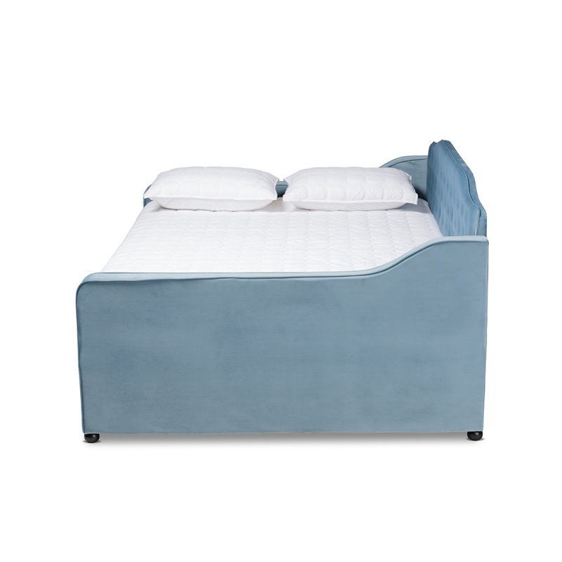 Bowery Hill Velvet Light Blue Daybed Rectangular Button Tufted 83.27