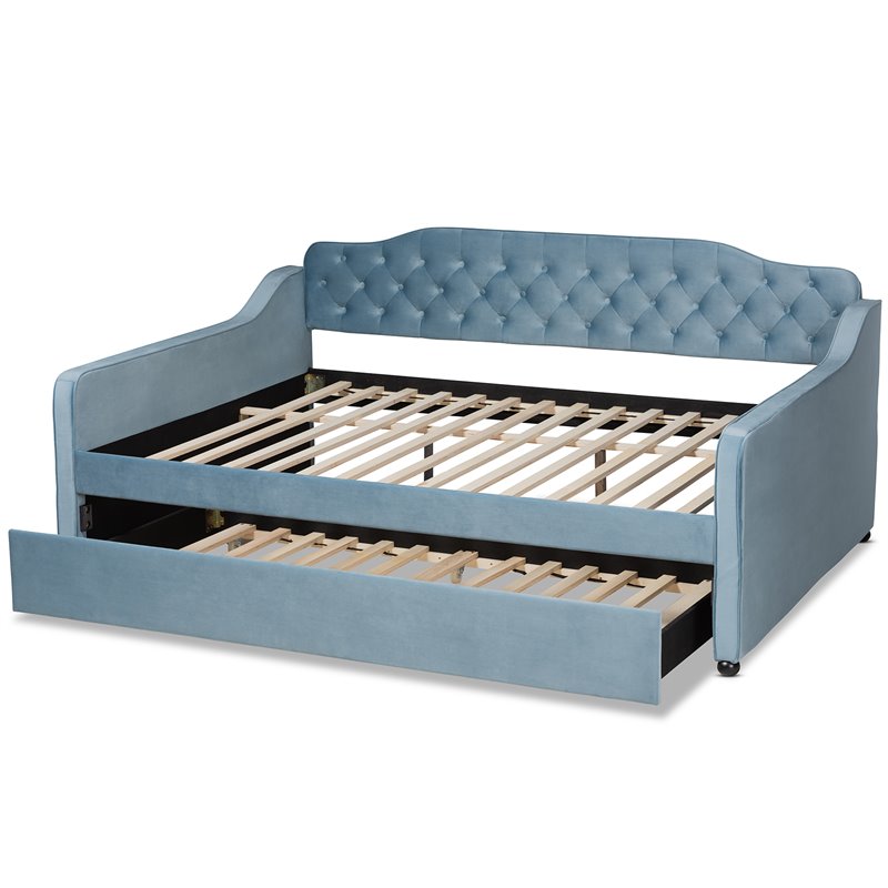 Bowery Hill Velvet Light Blue Daybed Rectangular Button Tufted 83.27