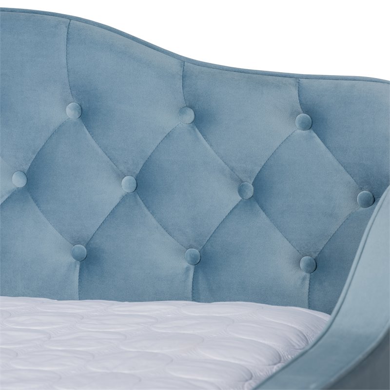 Bowery Hill Velvet Light Blue Daybed Rectangular Button Tufted 83.27