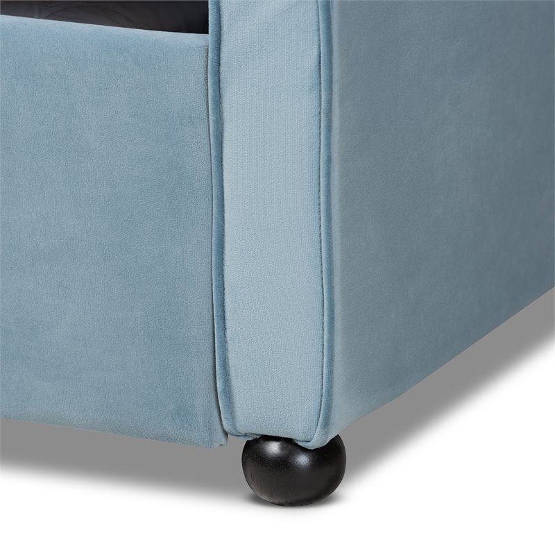 Bowery Hill Velvet Light Blue Daybed Rectangular Button Tufted 83.27