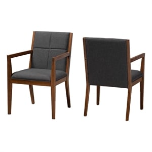 Bowery Hill 19.1&quot Mid-Century Wood Accent Chair in Dark Gray (Set of 2)