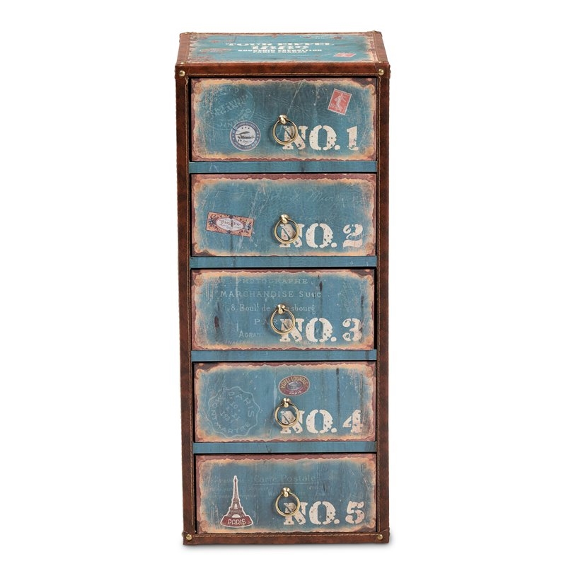 Bowery Hill Traditional 5-Drawer MDF Wood Accent Storage Chest in Blue