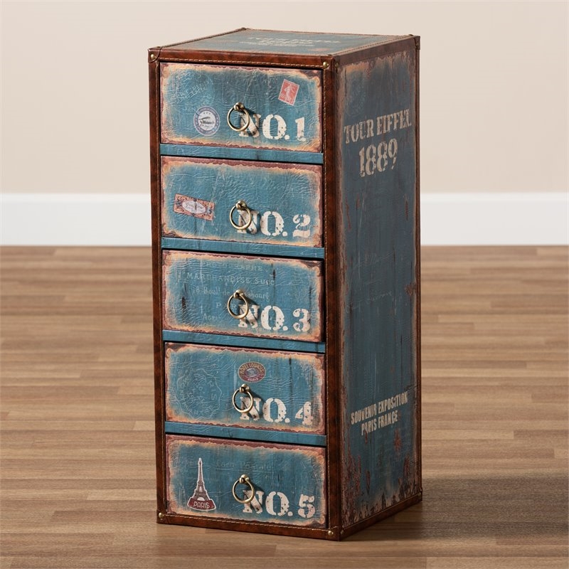 Bowery Hill Traditional 5-Drawer MDF Wood Accent Storage Chest in Blue
