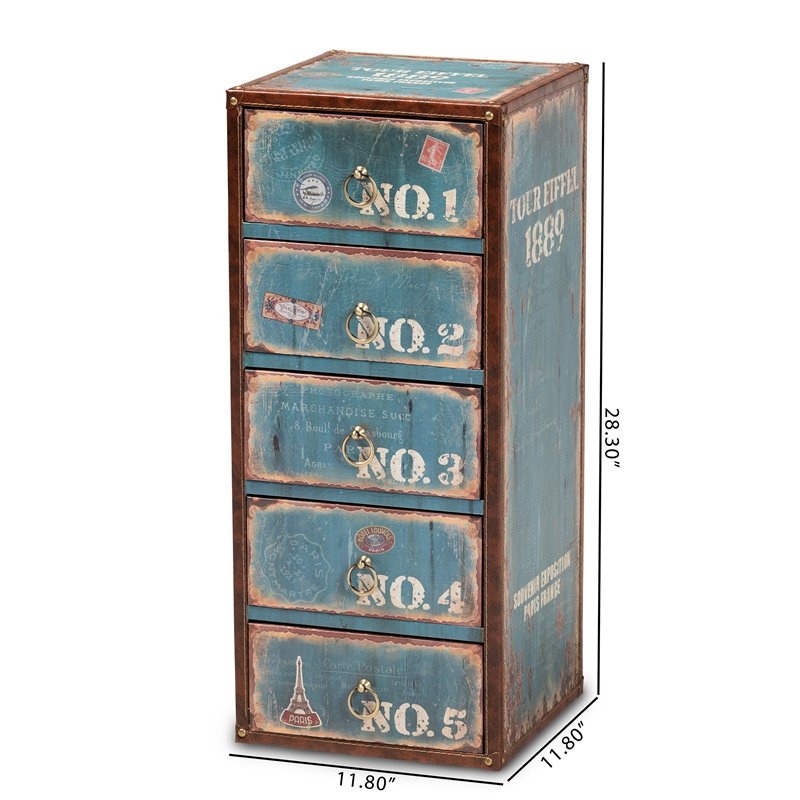 Bowery Hill Traditional 5-Drawer MDF Wood Accent Storage Chest in Blue