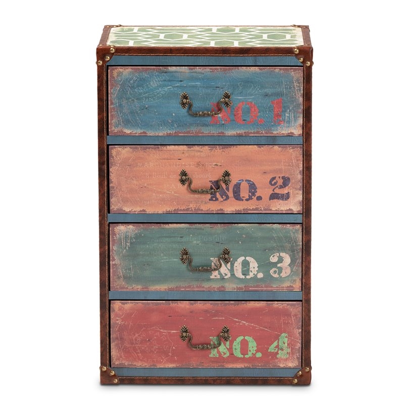Bowery Hill Traditional 4-Drawer MDF Wood Accent Storage Chest in Multi-Color