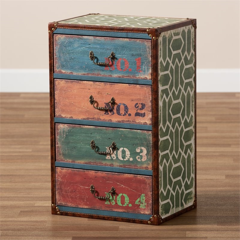 Bowery Hill Traditional 4-Drawer MDF Wood Accent Storage Chest in Multi-Color