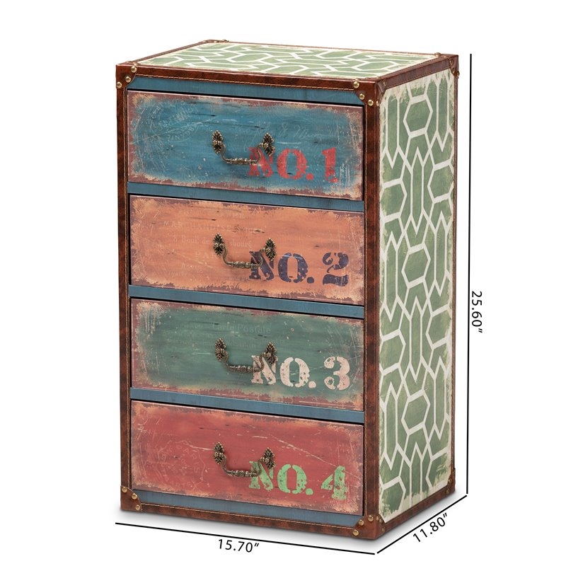 Bowery Hill Traditional 4-Drawer MDF Wood Accent Storage Chest in Multi-Color