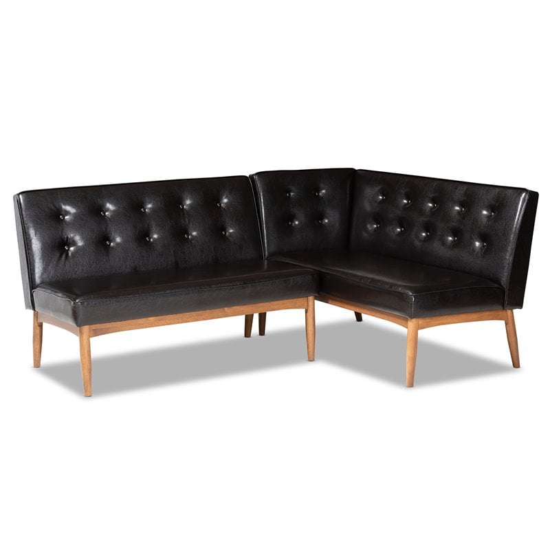 Bowery Hill Dark Brown Faux Leather 4-Piece Wood Dining Nook Set