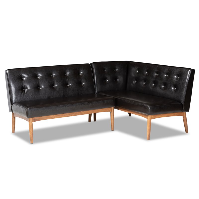 Bowery Hill Dark Brown Faux Leather 5-Piece Wood Dining Nook Set