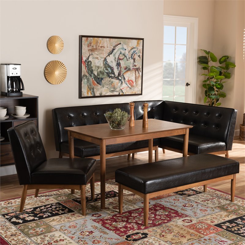 Bowery Hill Dark Brown Faux Leather 5-Piece Wood Dining Nook Set