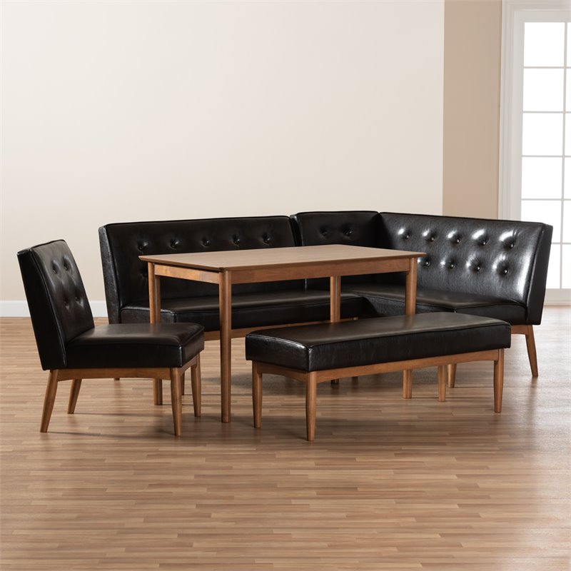 Bowery Hill Dark Brown Faux Leather 5-Piece Wood Dining Nook Set