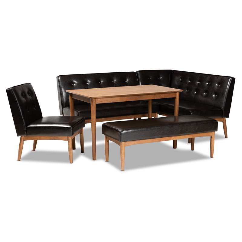 Bowery Hill Dark Brown Faux Leather 5-Piece Wood Dining Nook Set