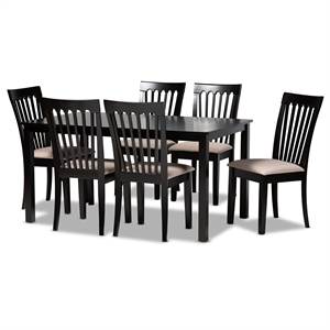 Bowery Hill Sand Fabric Espresso Finished Wood 7-Piece Dining Set