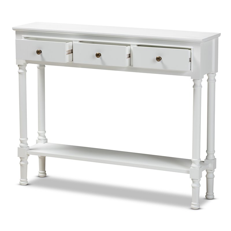 Bowery Hill White Finished Wood 3-Drawer Entryway Console Table