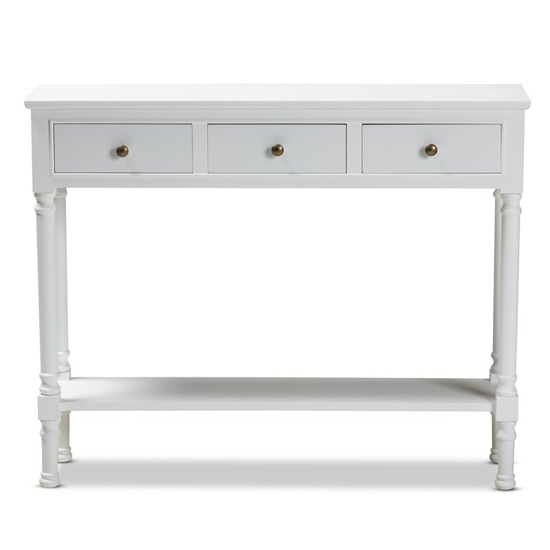 Bowery Hill White Finished Wood 3-Drawer Entryway Console Table