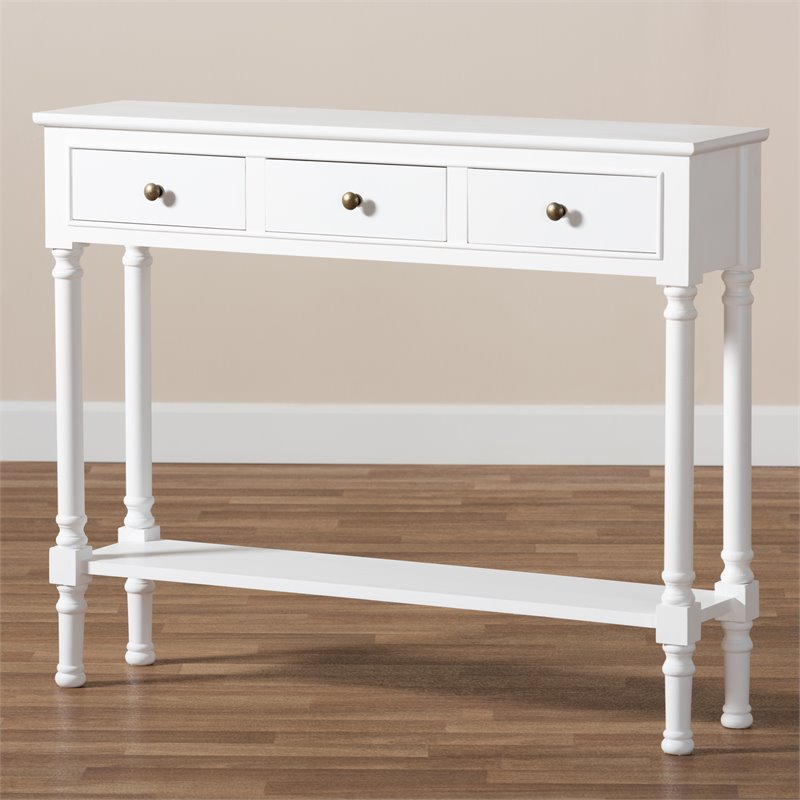 Bowery Hill White Finished Wood 3-Drawer Entryway Console Table