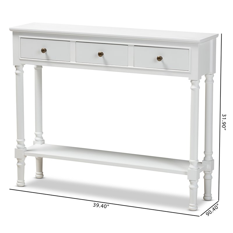 Bowery Hill White Finished Wood 3-Drawer Entryway Console Table
