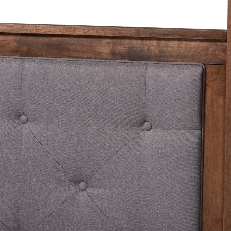 Bowery Hill King Size Grey Upholstered Walnut Finished Canopy Bed