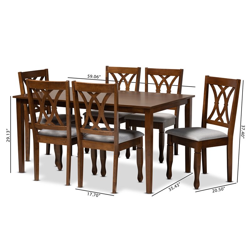 Bowery Hill Grey Upholstered Walnut Finished 7-Piece Dining Set