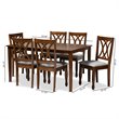 Bowery Hill Grey Upholstered Walnut Finished 7-Piece Dining Set