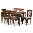 Bowery Hill Grey Upholstered Walnut Finished 7-Piece Dining Set