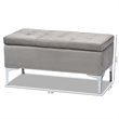 Bowery Hill Grey Velvet Silver Finished Storage Ottoman