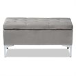 Bowery Hill Grey Velvet Silver Finished Storage Ottoman