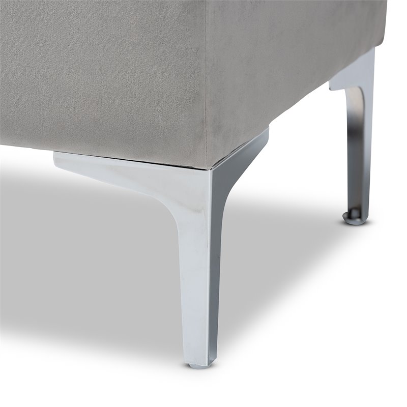 Bowery Hill Grey Velvet Silver Finished Storage Ottoman