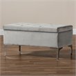 Bowery Hill Grey Velvet Silver Finished Storage Ottoman