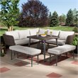 Bowery Hill Modern Light Grey Upholstered 5-Piece Woven Rattan Patio Set