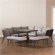 Bowery Hill Modern Light Grey Upholstered 5-Piece Woven Rattan Patio Set