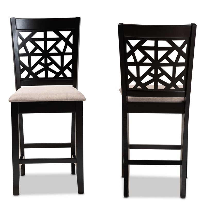 Bowery Hill Sand Upholstered Espresso Finished Wood 2-Piece Pub Chairs