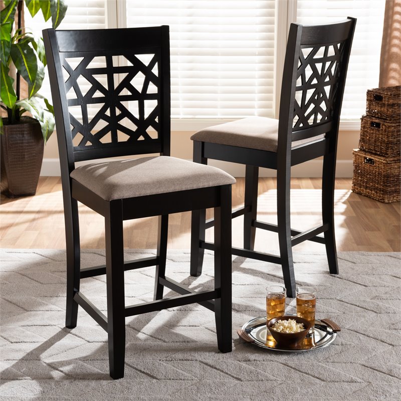 Bowery Hill Sand Upholstered Espresso Finished Wood 2-Piece Pub Chairs