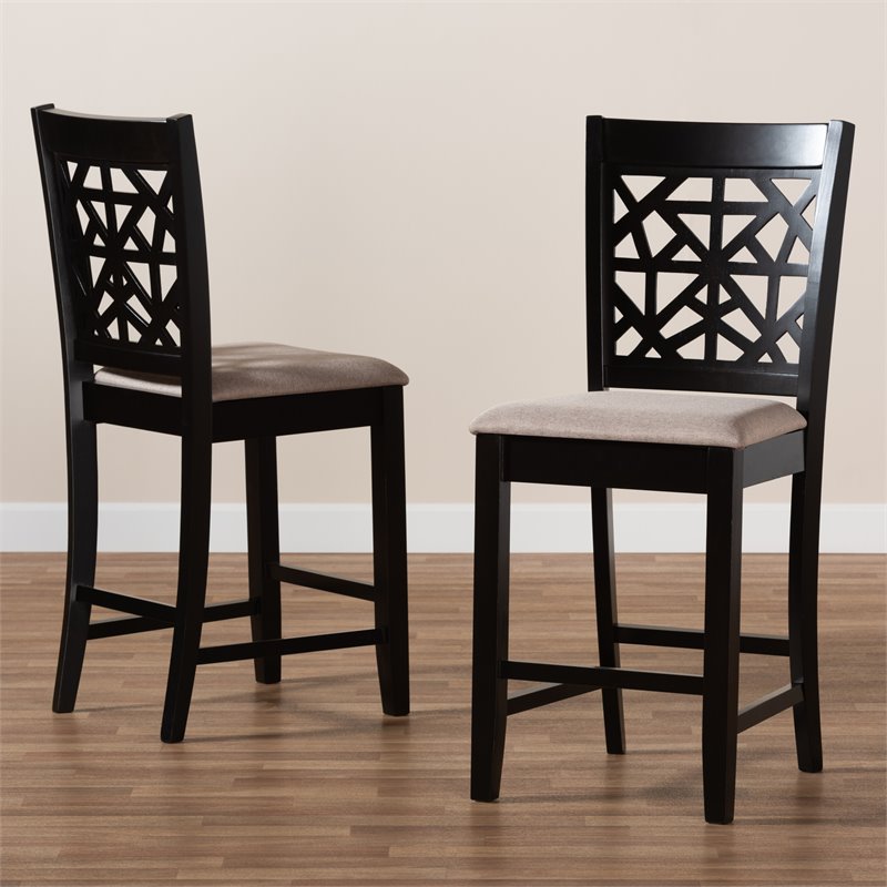 Bowery Hill Sand Upholstered Espresso Finished Wood 2-Piece Pub Chairs