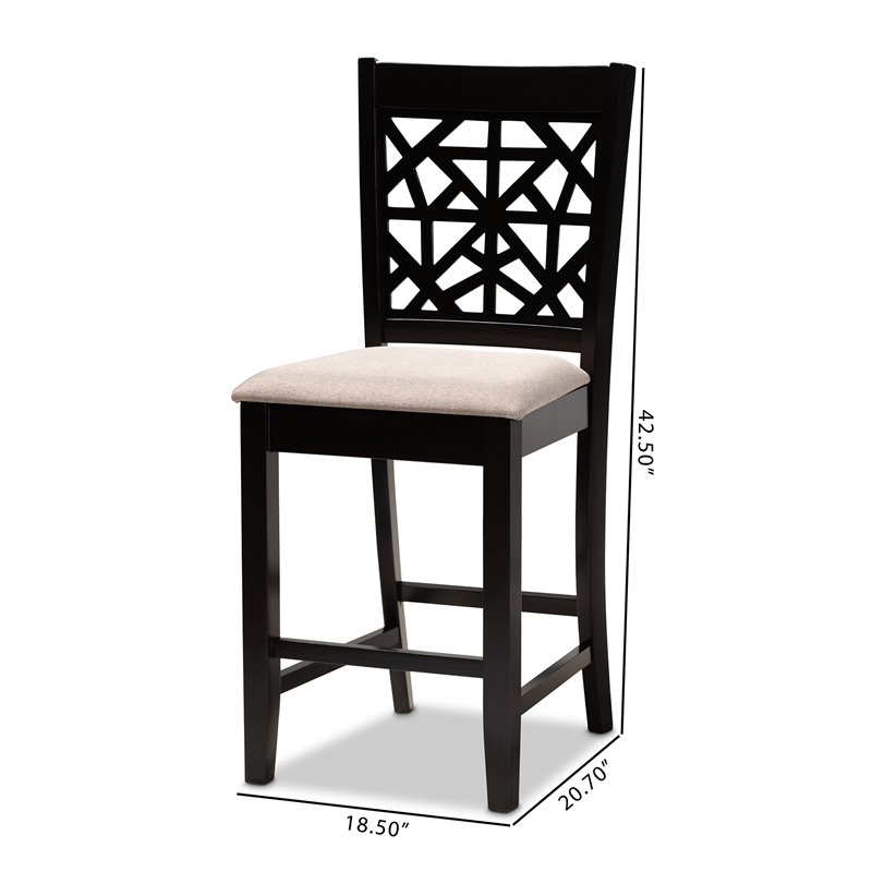 Bowery Hill Sand Upholstered Espresso Finished Wood 2-Piece Pub Chairs