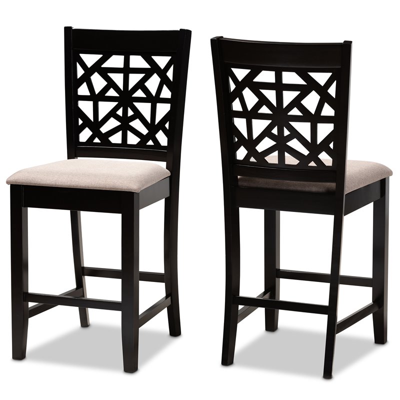 Bowery Hill Sand Upholstered Espresso Finished Wood 2-Piece Pub Chairs