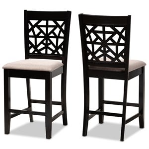 Bowery Hill Sand Upholstered Espresso Finished Wood 2-Piece Pub Chairs