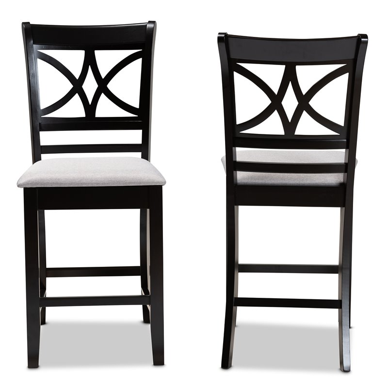 Bowery Hill Gray Upholstered Espresso Finished 2-Piece Pub Chairs