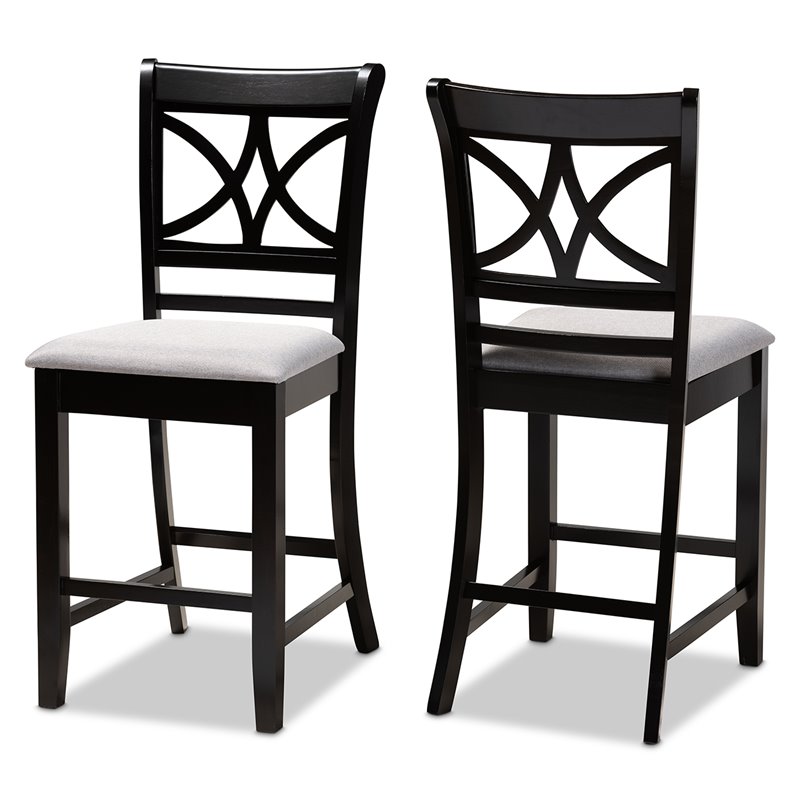 Bowery Hill Gray Upholstered Espresso Finished 2-Piece Pub Chairs
