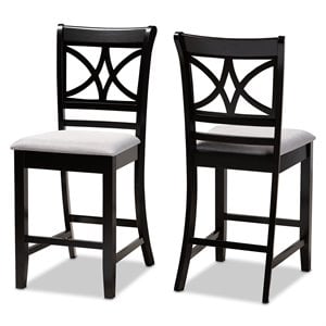 Bowery Hill Gray Upholstered Espresso Finished 2-Piece Pub Chairs