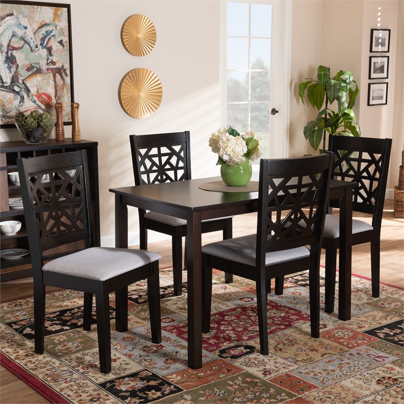 Bowery Hill Gray Upholstered Espresso Finished Wood 5-Piece Dining Set