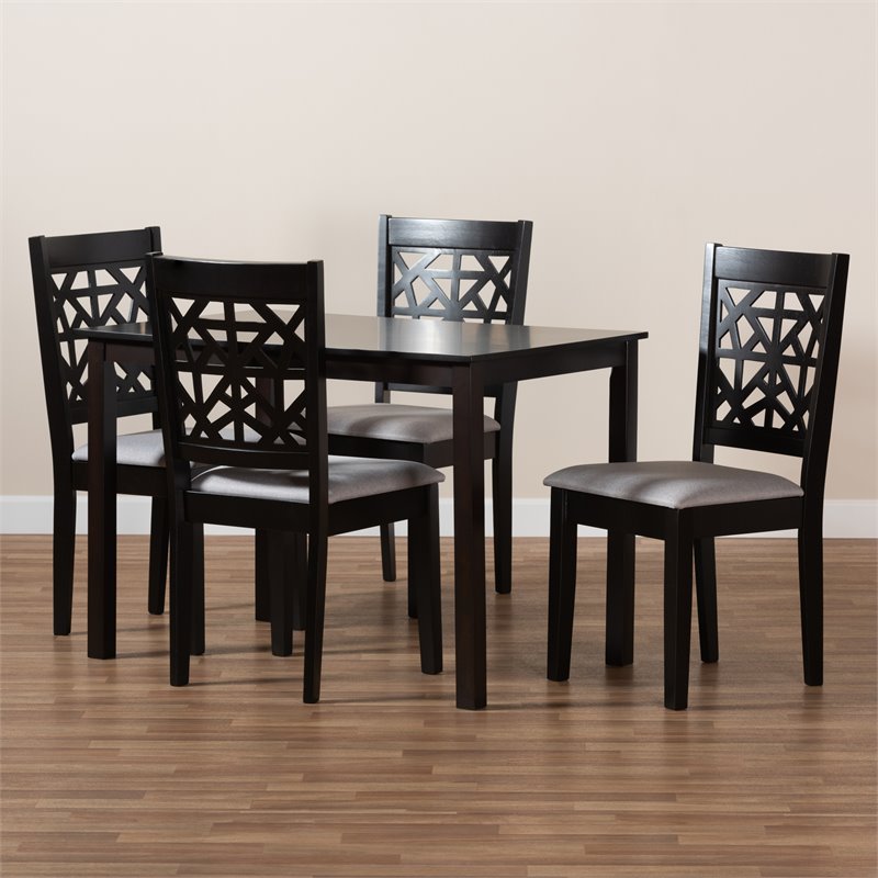 Bowery Hill Gray Upholstered Espresso Finished Wood 5-Piece Dining Set