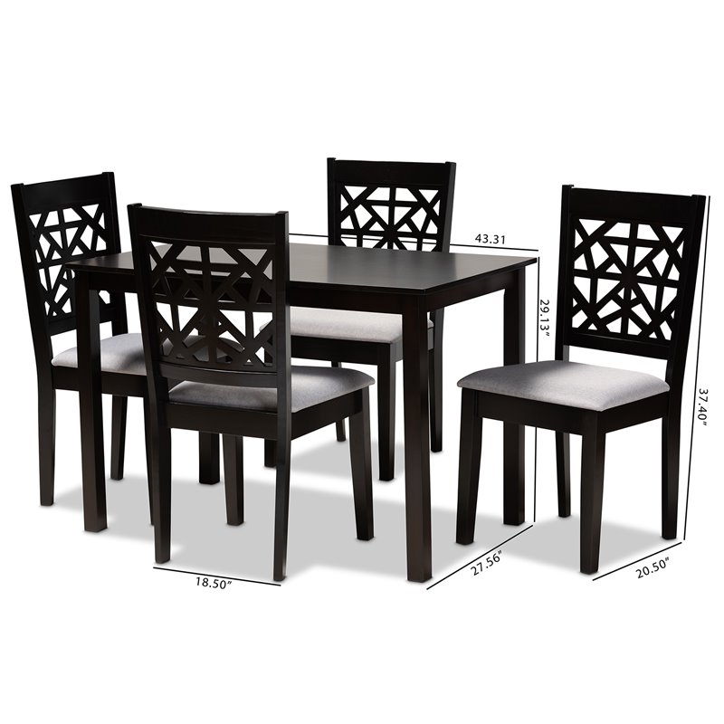 Bowery Hill Gray Upholstered Espresso Finished Wood 5-Piece Dining Set