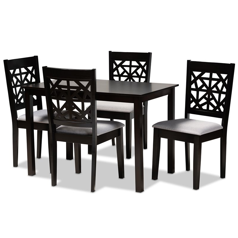 Bowery Hill Gray Upholstered Espresso Finished Wood 5-Piece Dining Set