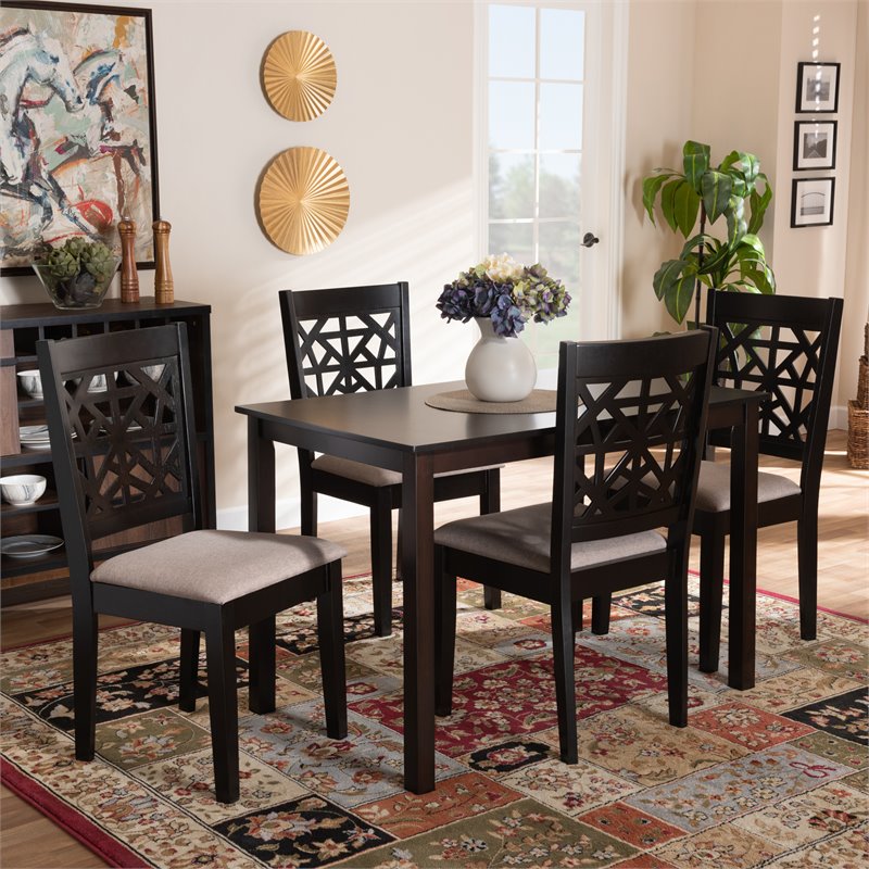 Bowery Hill Oak Espresso Brown Dining Set Rectangular Cut-Out Back Design Unassembled